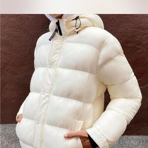 Aritzia Cream Quilted Puffer Jacket with Hood